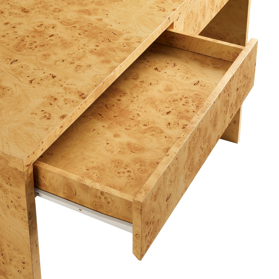 Haven 2-Drawer Burl Wood Desk in Natural