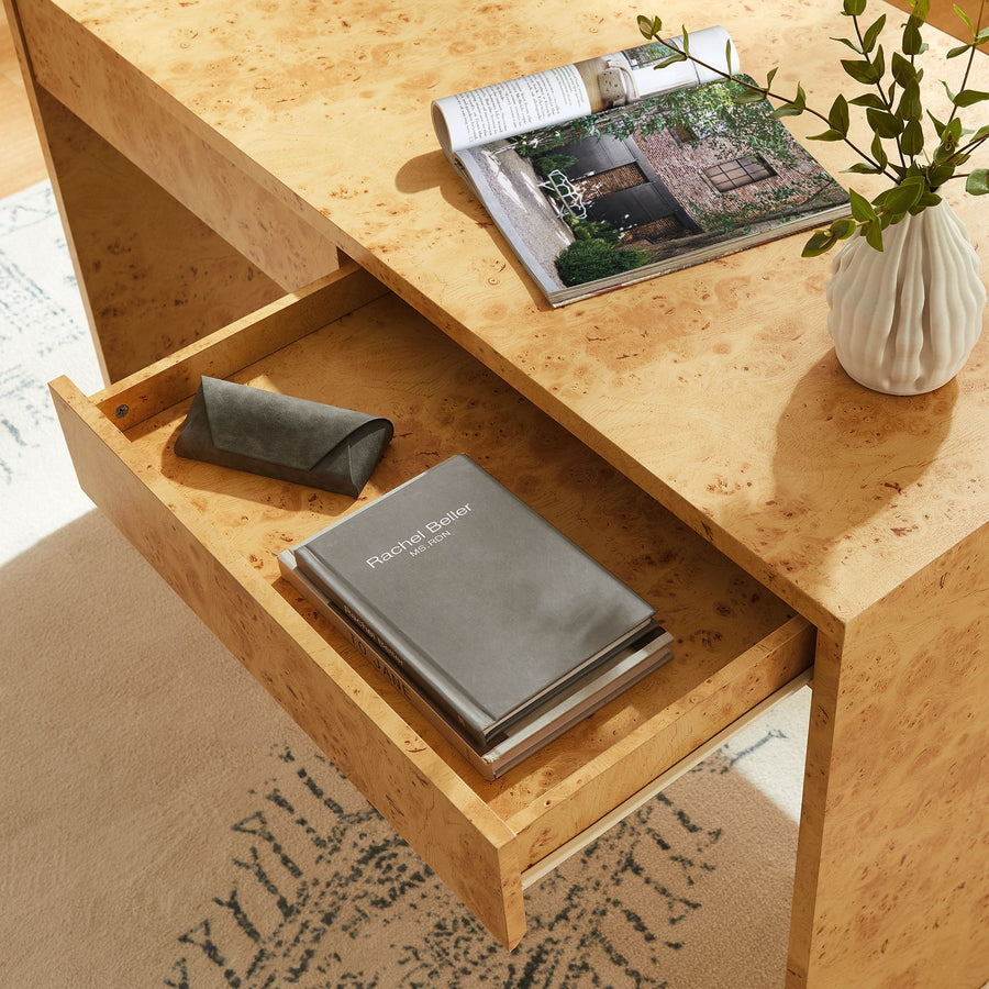 Haven 2-Drawer Burl Wood Desk in Natural