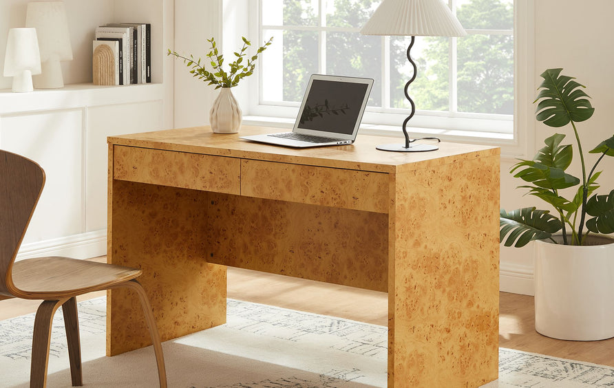 Haven 2-Drawer Burl Wood Desk in Natural