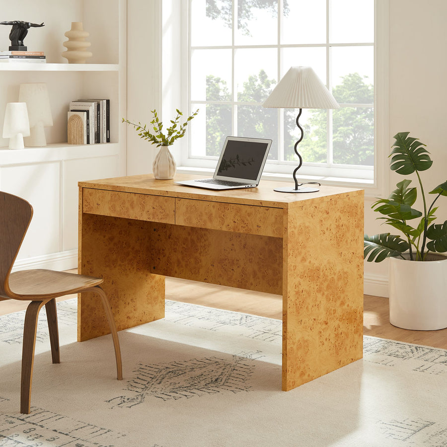 Haven 2-Drawer Burl Wood Desk in Natural
