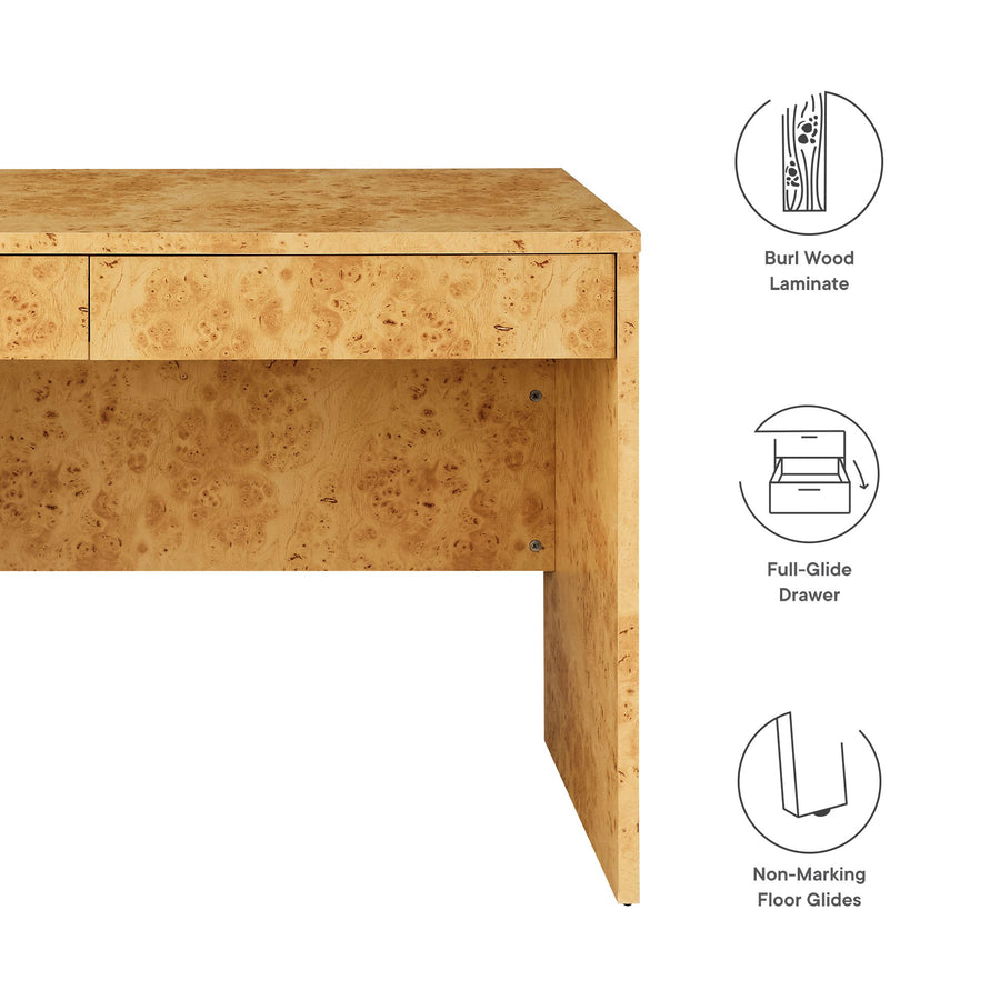 Haven 2-Drawer Burl Wood Desk in Natural