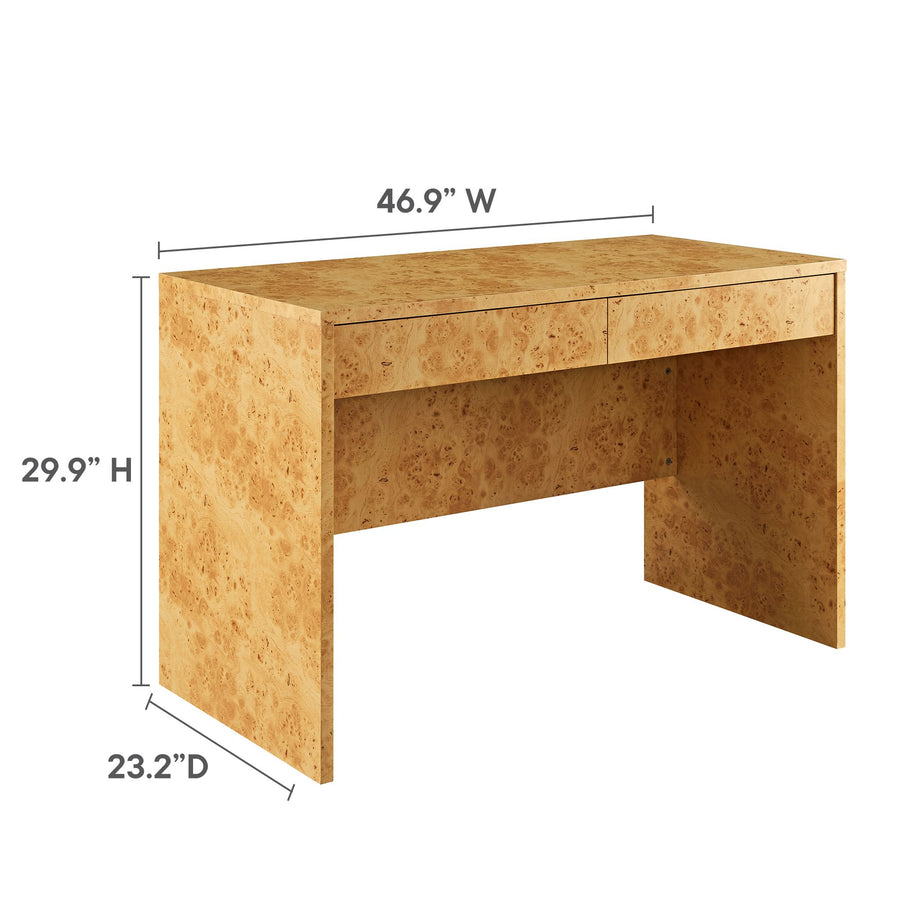 Haven 2-Drawer Burl Wood Desk in Natural