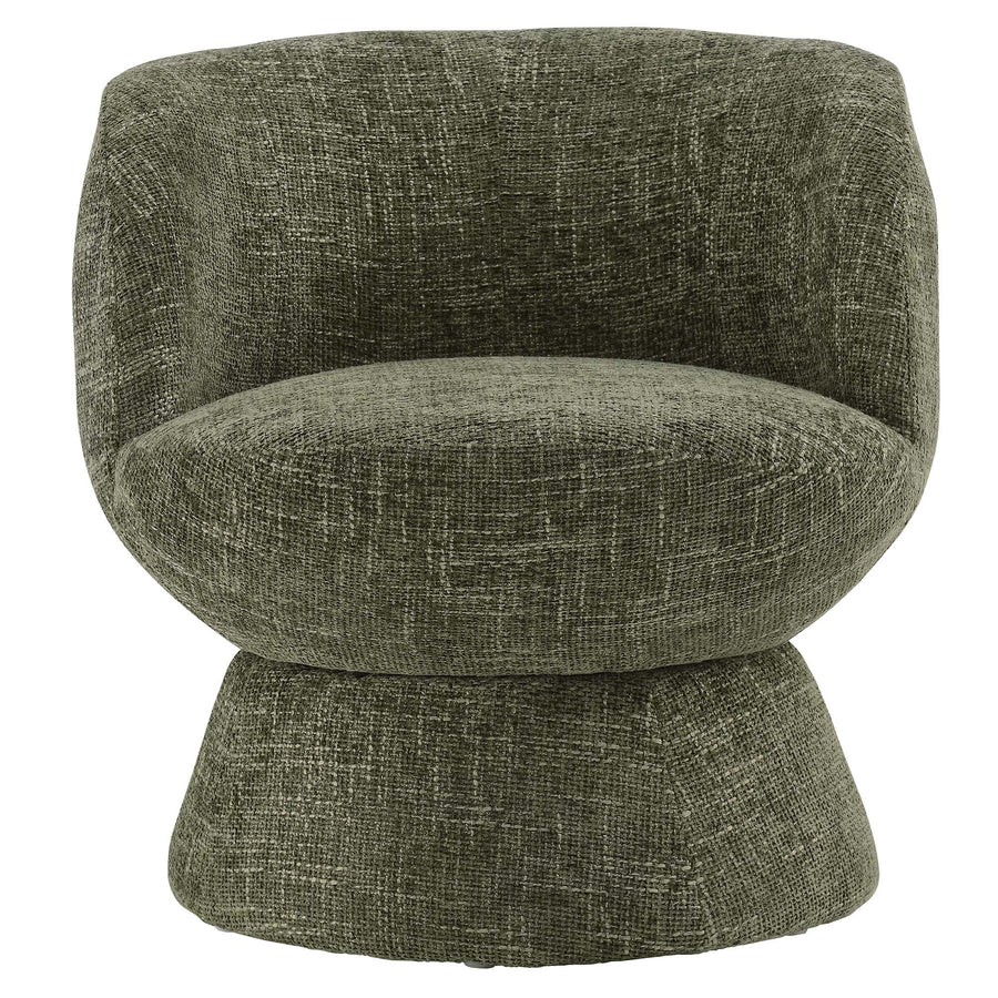 Trosa Chenille Fabric Upholstered Swivel Chair in Basil