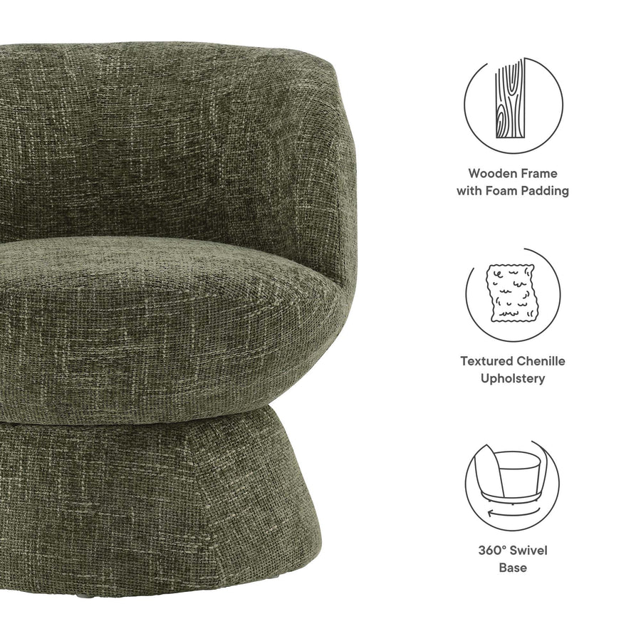 Trosa Chenille Fabric Upholstered Swivel Chair in Basil