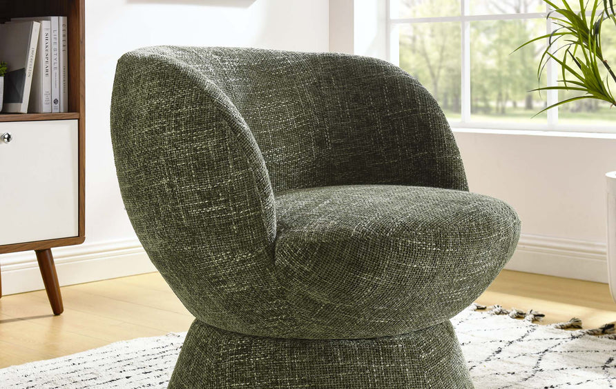 Trosa Chenille Fabric Upholstered Swivel Chair in Basil