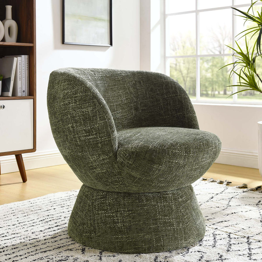 Trosa Chenille Fabric Upholstered Swivel Chair in Basil