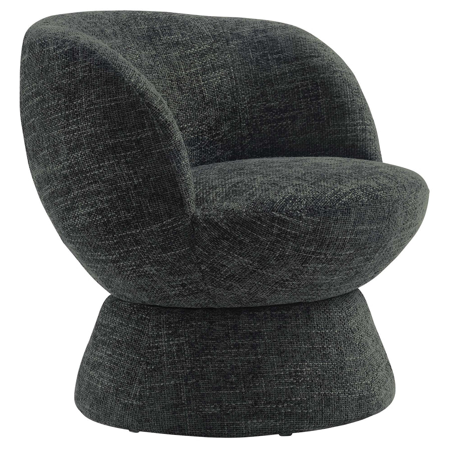 Trosa Chenille Fabric Upholstered Swivel Chair in Carbon Black