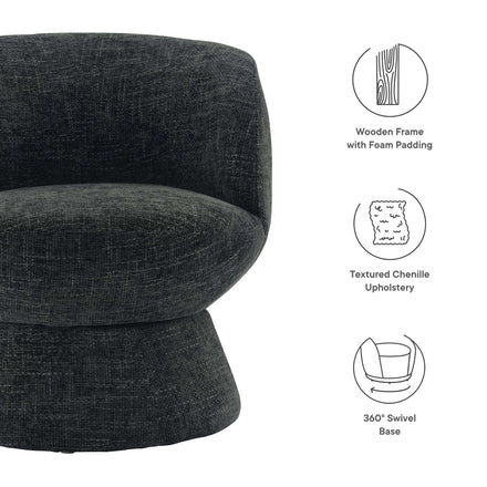 Vesta Chenille Fabric Upholstered Swivel Chair in Carbon Black