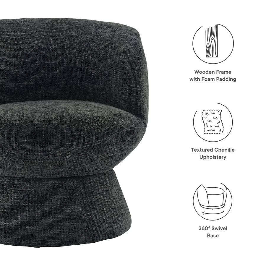 Trosa Chenille Fabric Upholstered Swivel Chair in Carbon Black
