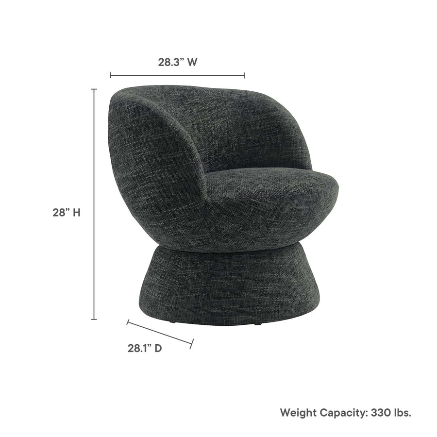Trosa Chenille Fabric Upholstered Swivel Chair in Carbon Black