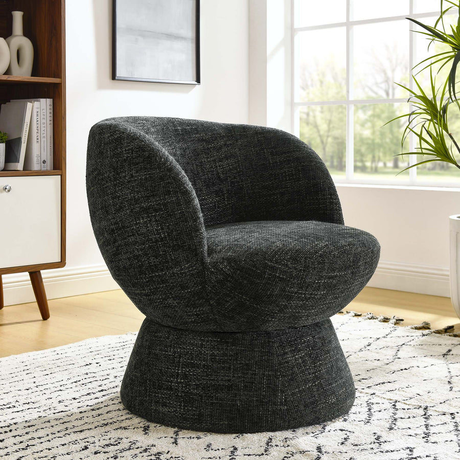 Trosa Chenille Fabric Upholstered Swivel Chair in Carbon Black