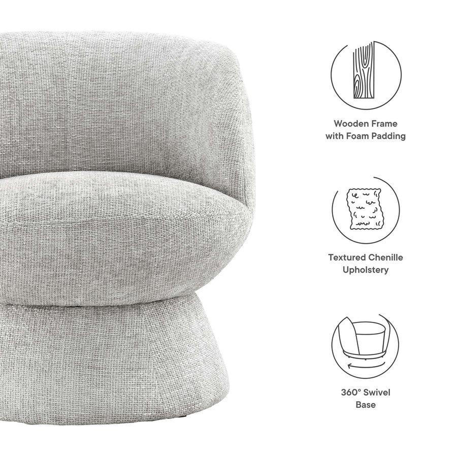 Trosa Chenille Fabric Upholstered Swivel Chair in Dove Gray