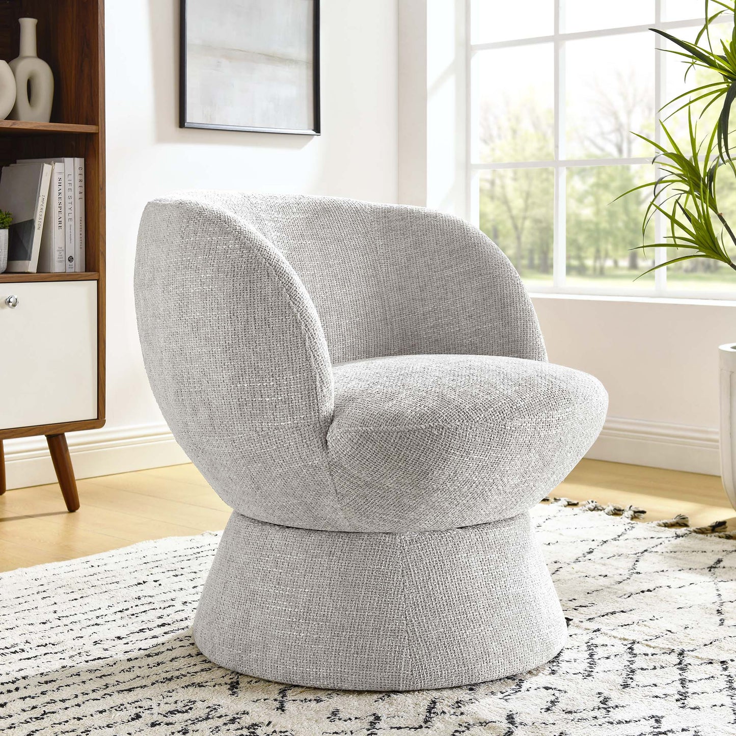 Vesta Chenille Fabric Upholstered Swivel Chair by Furniture For America