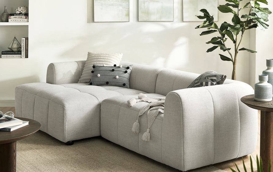 Anvil Left-Facing Upholstered Fabric Modular Sofa with Chaise in Linen