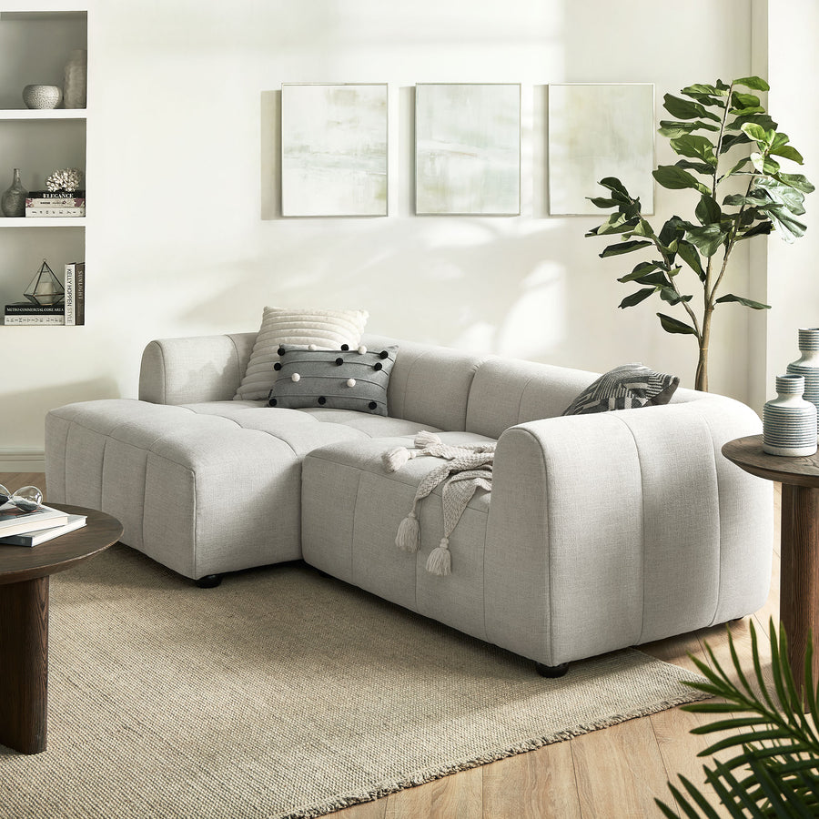 Anvil Left-Facing Upholstered Fabric Modular Sofa with Chaise in Linen