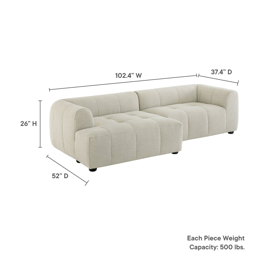 Anvil Left-Facing Upholstered Fabric Modular Sofa with Chaise in Linen