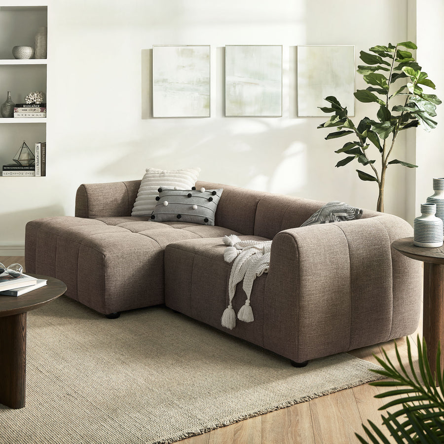 Anvil Left-Facing Upholstered Fabric Modular Sofa with Chaise in Mocha