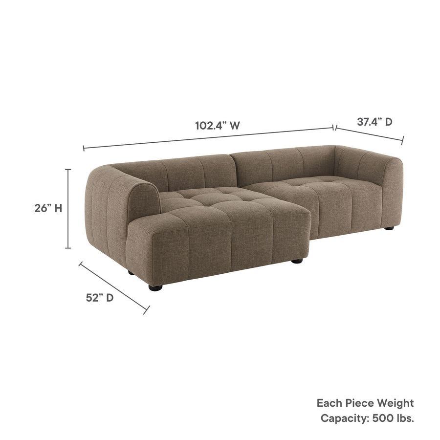 Anvil Left-Facing Upholstered Fabric Modular Sofa with Chaise in Mocha