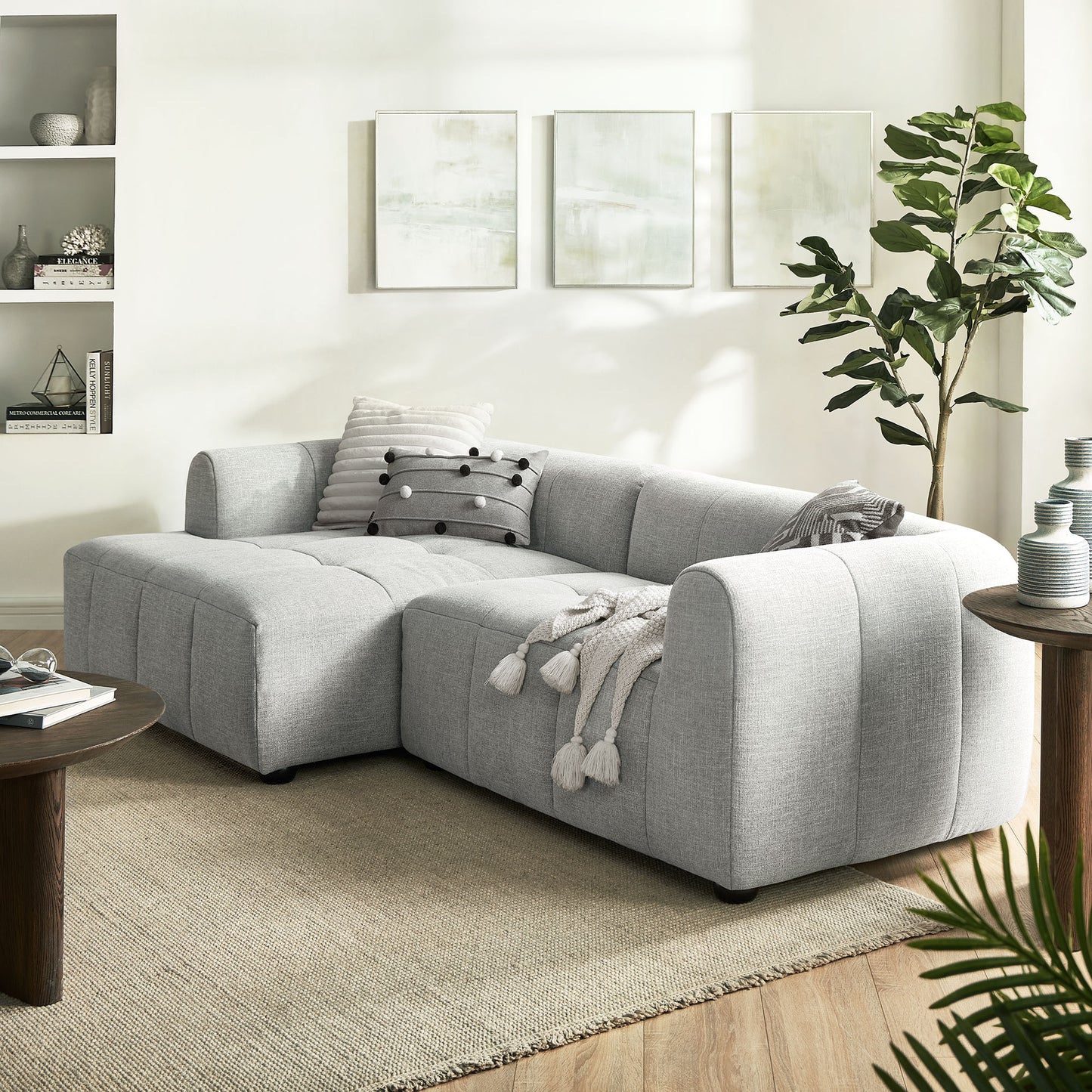 Anvil Left-Facing Upholstered Fabric Modular Sofa with Chaise in Pewter