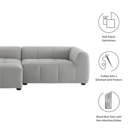 Liana Left-Facing Upholstered Fabric Modular Sofa with Chaise in Pewter