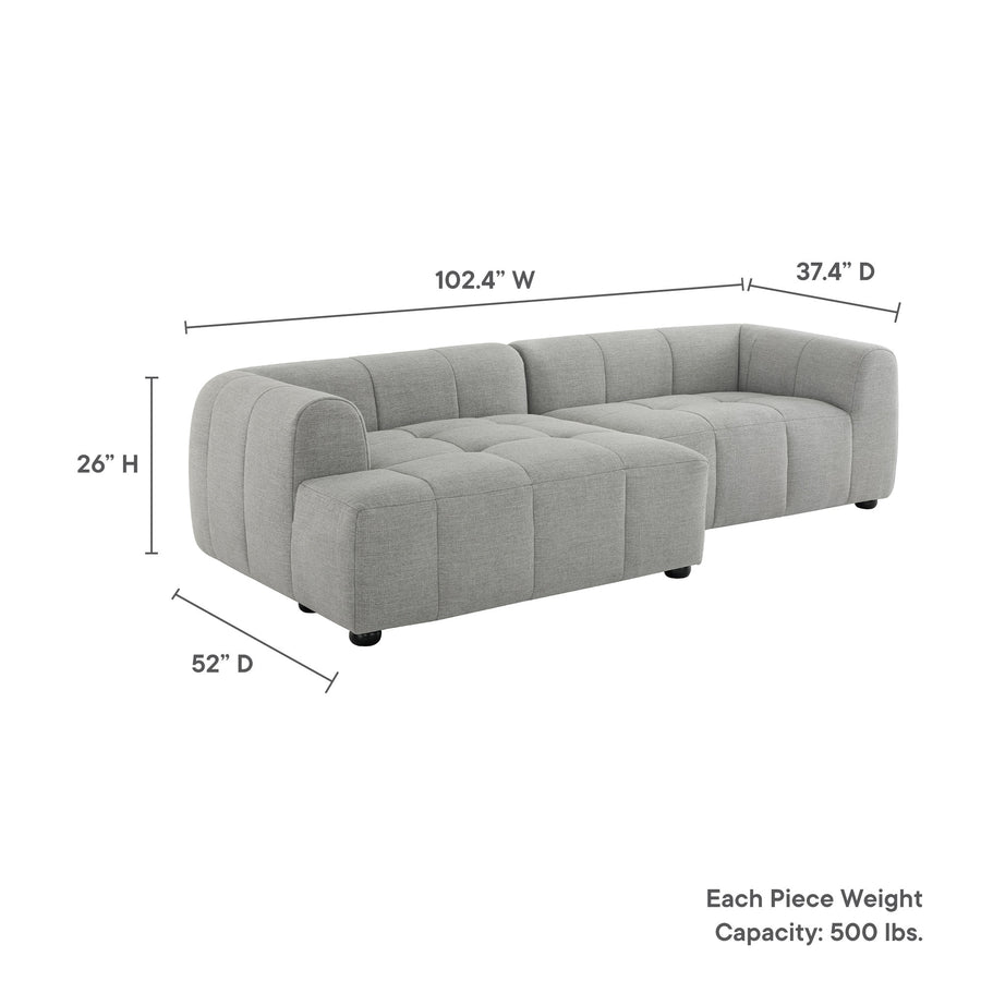 Anvil Left-Facing Upholstered Fabric Modular Sofa with Chaise in Pewter