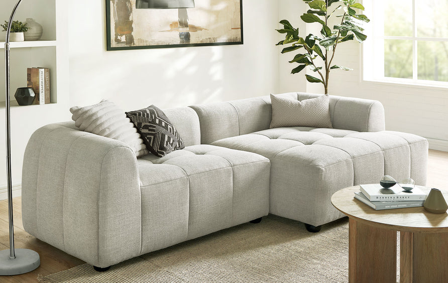 Anvil Right-Facing Upholstered Fabric Modular Sofa with Chaise in Linen