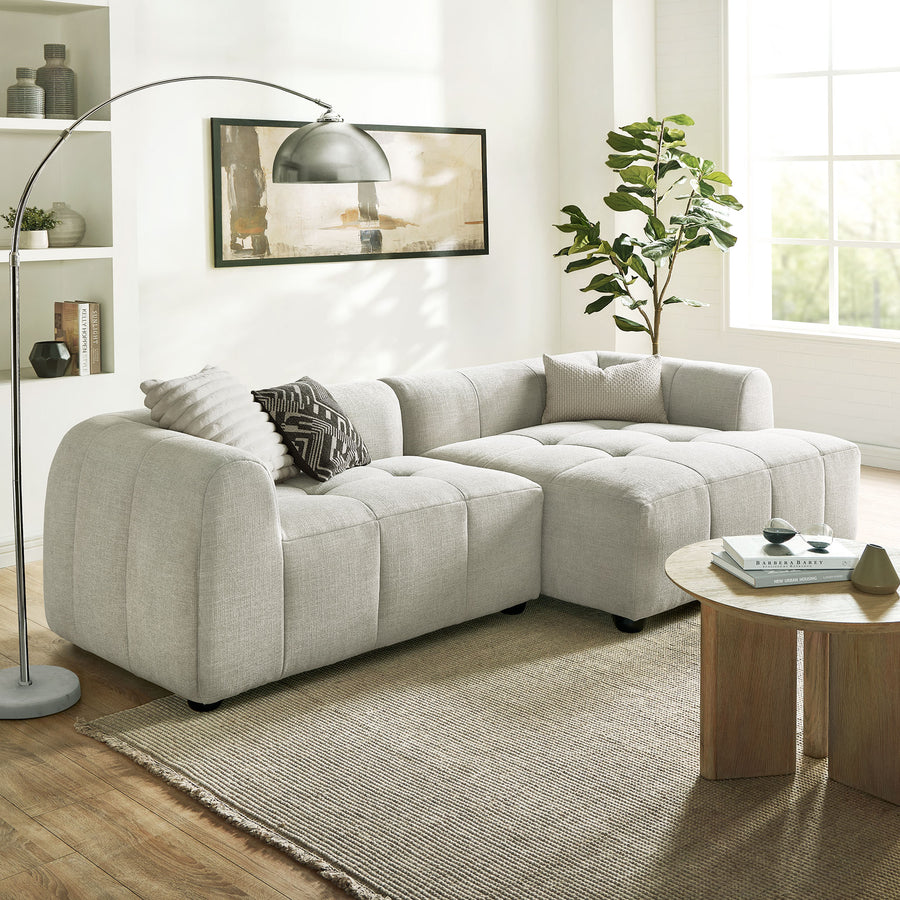 Anvil Right-Facing Upholstered Fabric Modular Sofa with Chaise in Linen