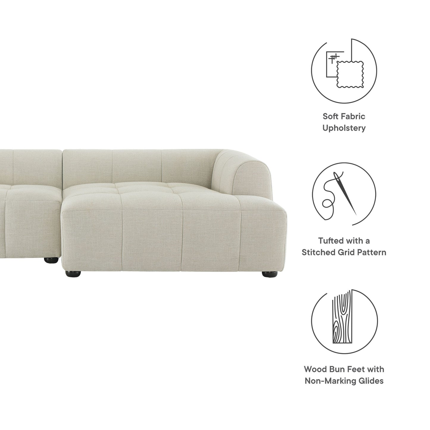 Liana Right-Facing Upholstered Fabric Modular Sofa with Chaise by Furniture for America