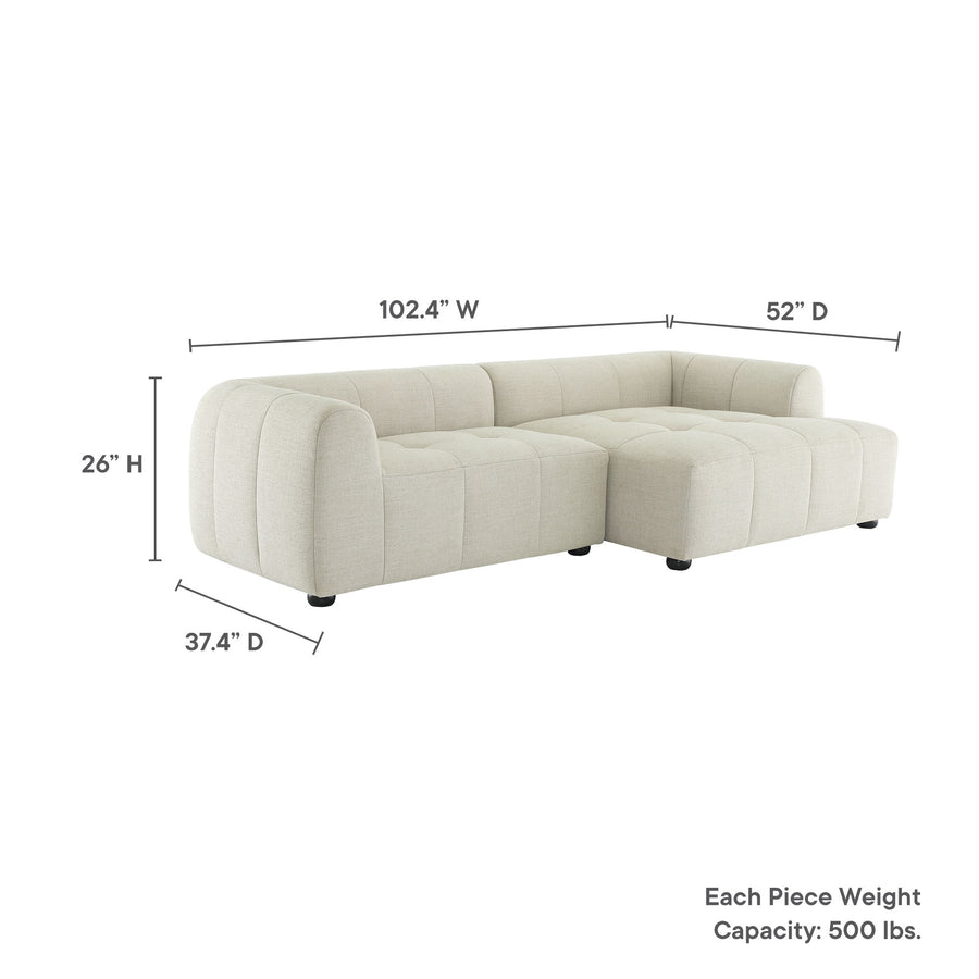 Anvil Right-Facing Upholstered Fabric Modular Sofa with Chaise in Linen