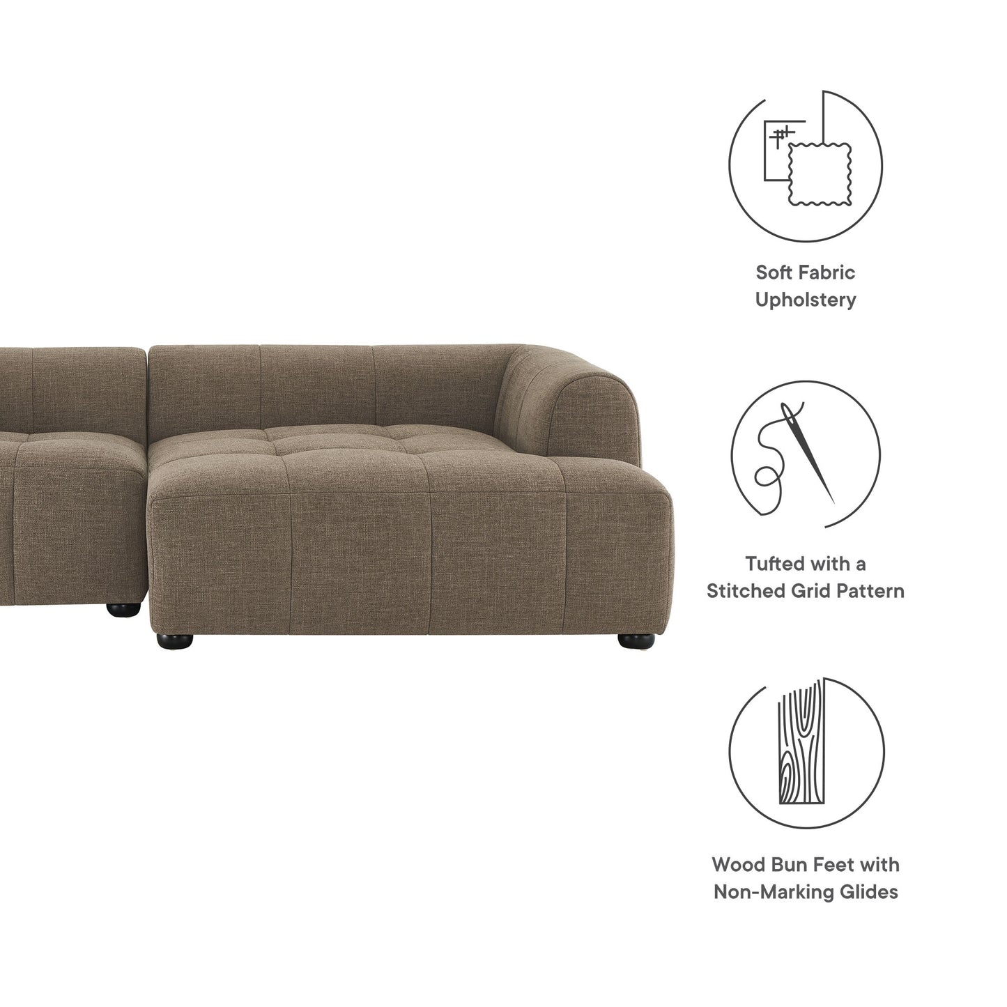 Liana Right-Facing Upholstered Fabric Modular Sofa with Chaise by Furniture for America
