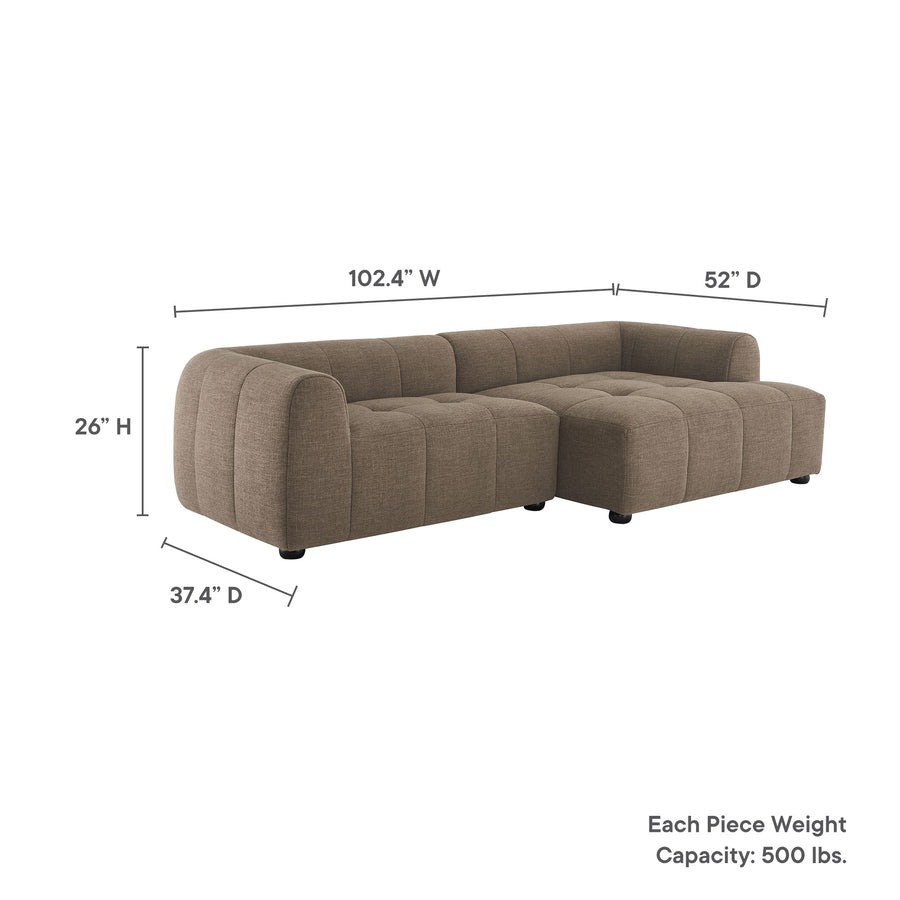 Anvil Right-Facing Upholstered Fabric Modular Sofa with Chaise in Mocha