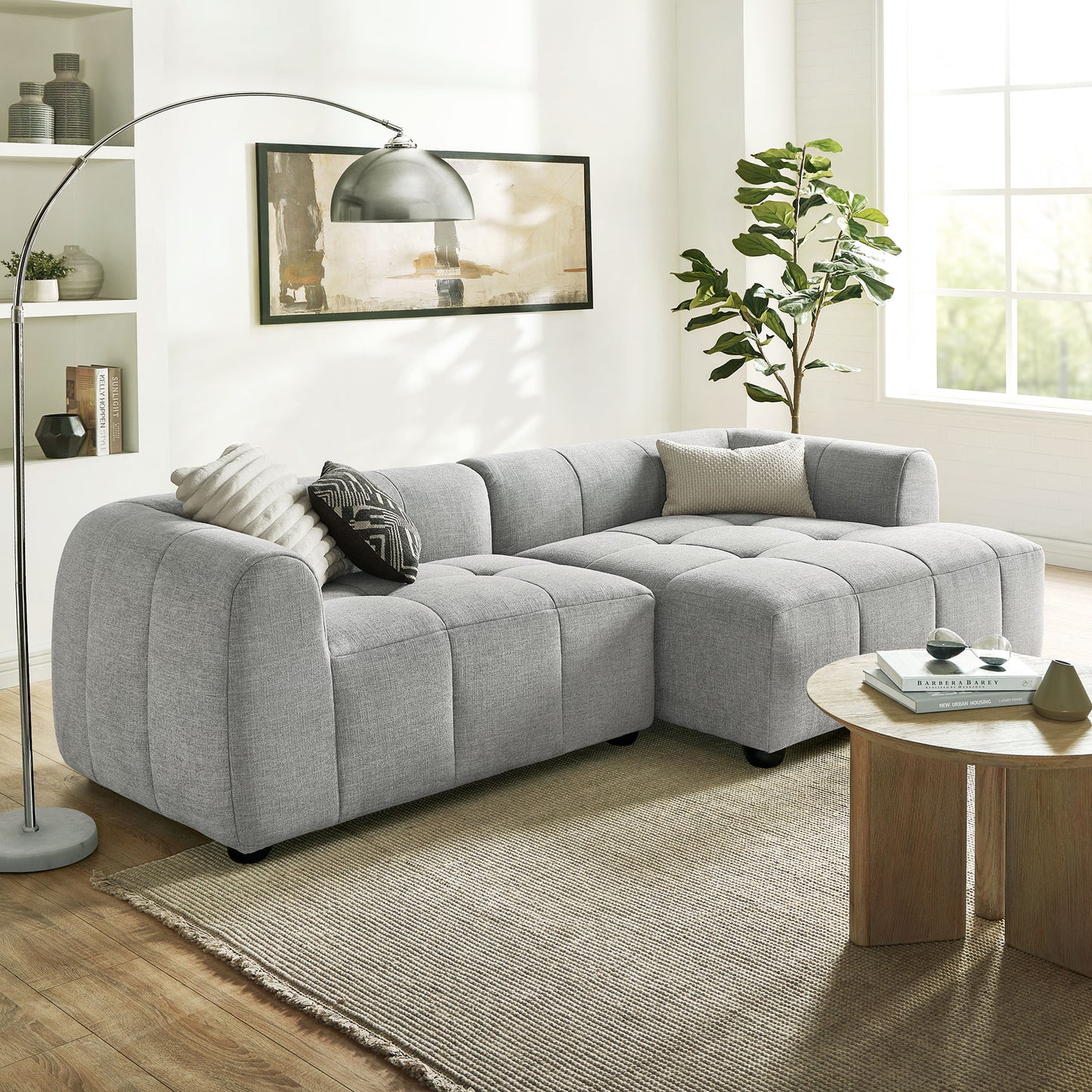 Anvil Right-Facing Upholstered Fabric Modular Sofa with Chaise in Pewter