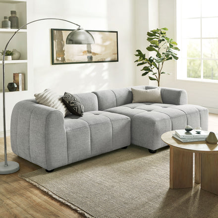 Liana Right-Facing Upholstered Fabric Modular Sofa with Chaise in Pewter