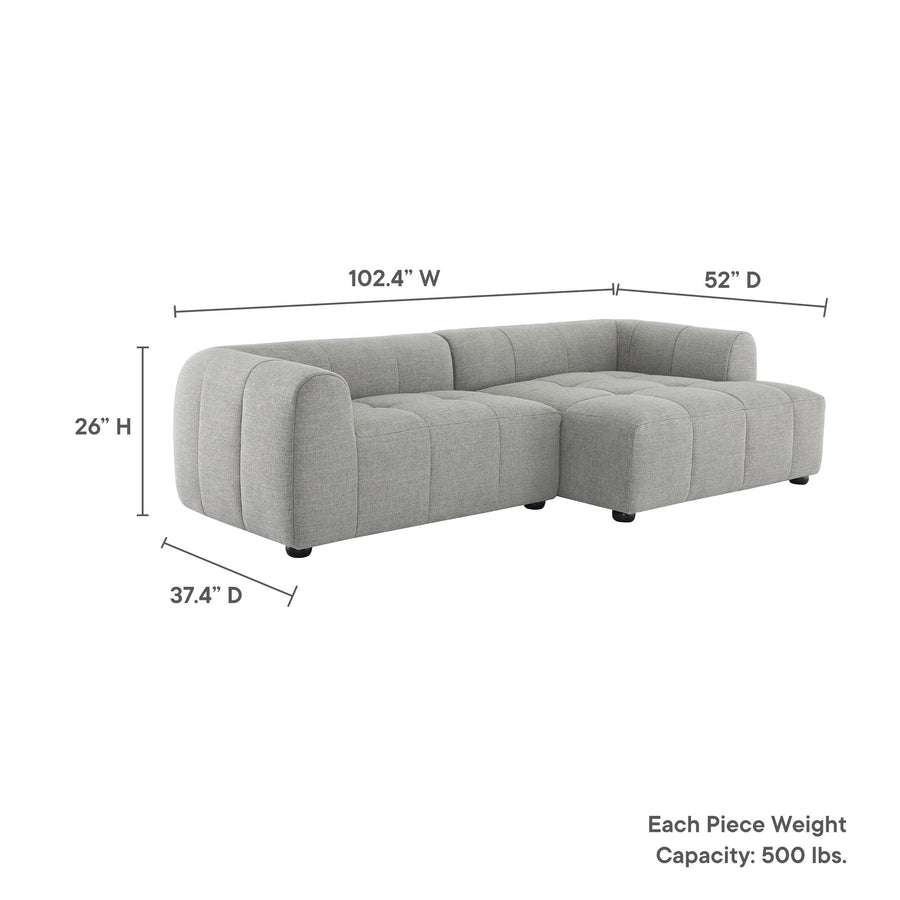 Anvil Right-Facing Upholstered Fabric Modular Sofa with Chaise in Pewter