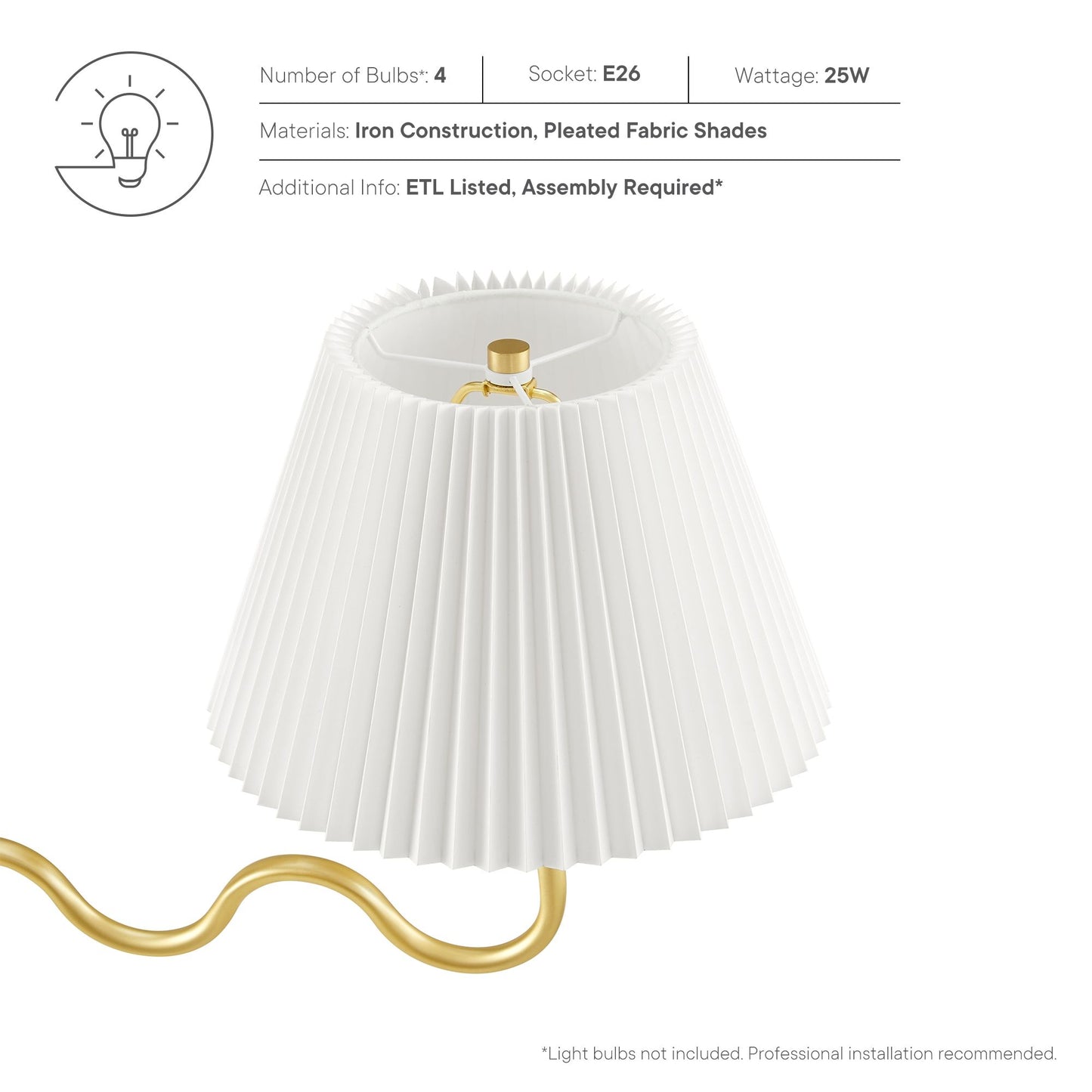 Wave Squiggle 4-Arm Pendant Light by Furniture for America