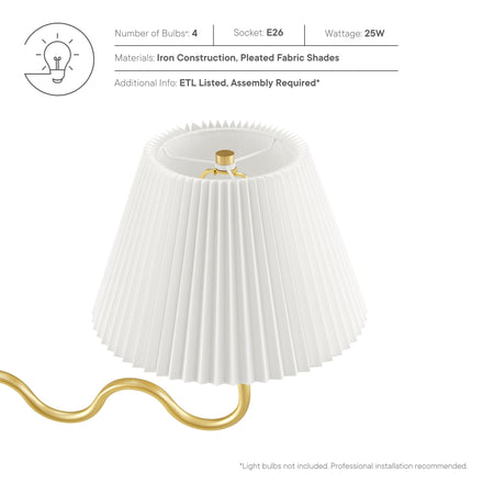 Wave Squiggle 4-Arm Pendant Light in Brass
