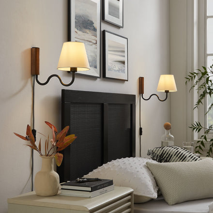 Sunlit Squiggle Arm Wall Sconce in Walnut Black