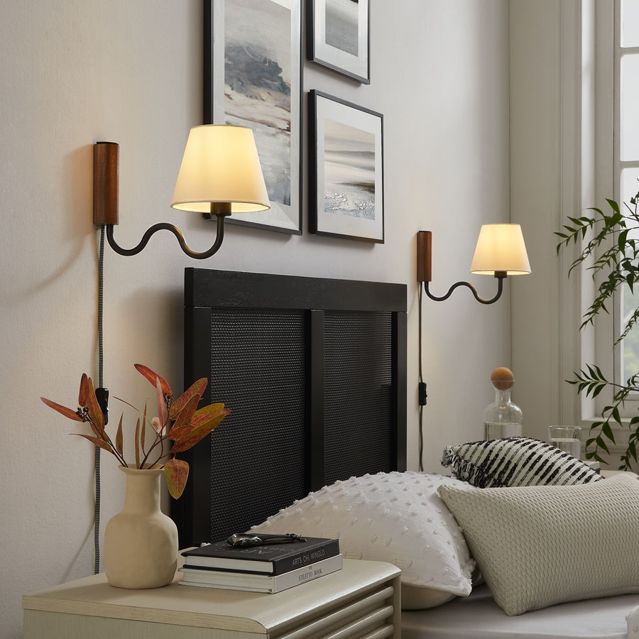 Saffron Squiggle Arm Wall Sconce in Walnut Black