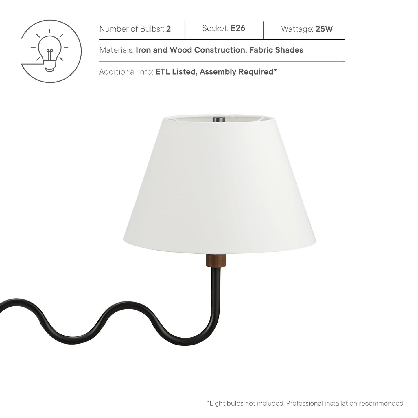 Sunlit Squiggle 2-Arm Pendant Light by Furniture for America