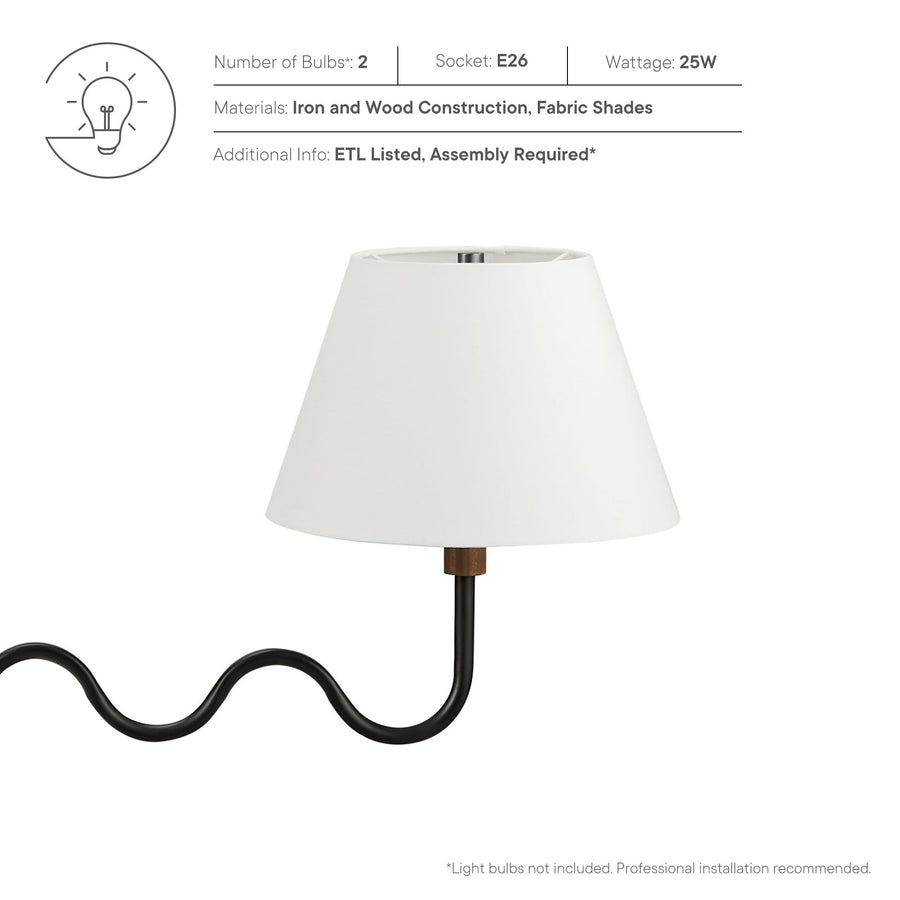 Saffron Squiggle 2-Arm Pendant Light in Walnut Black