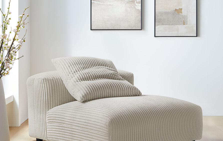 Reed Modular Corduroy Upholstered Armless Chair in Almond
