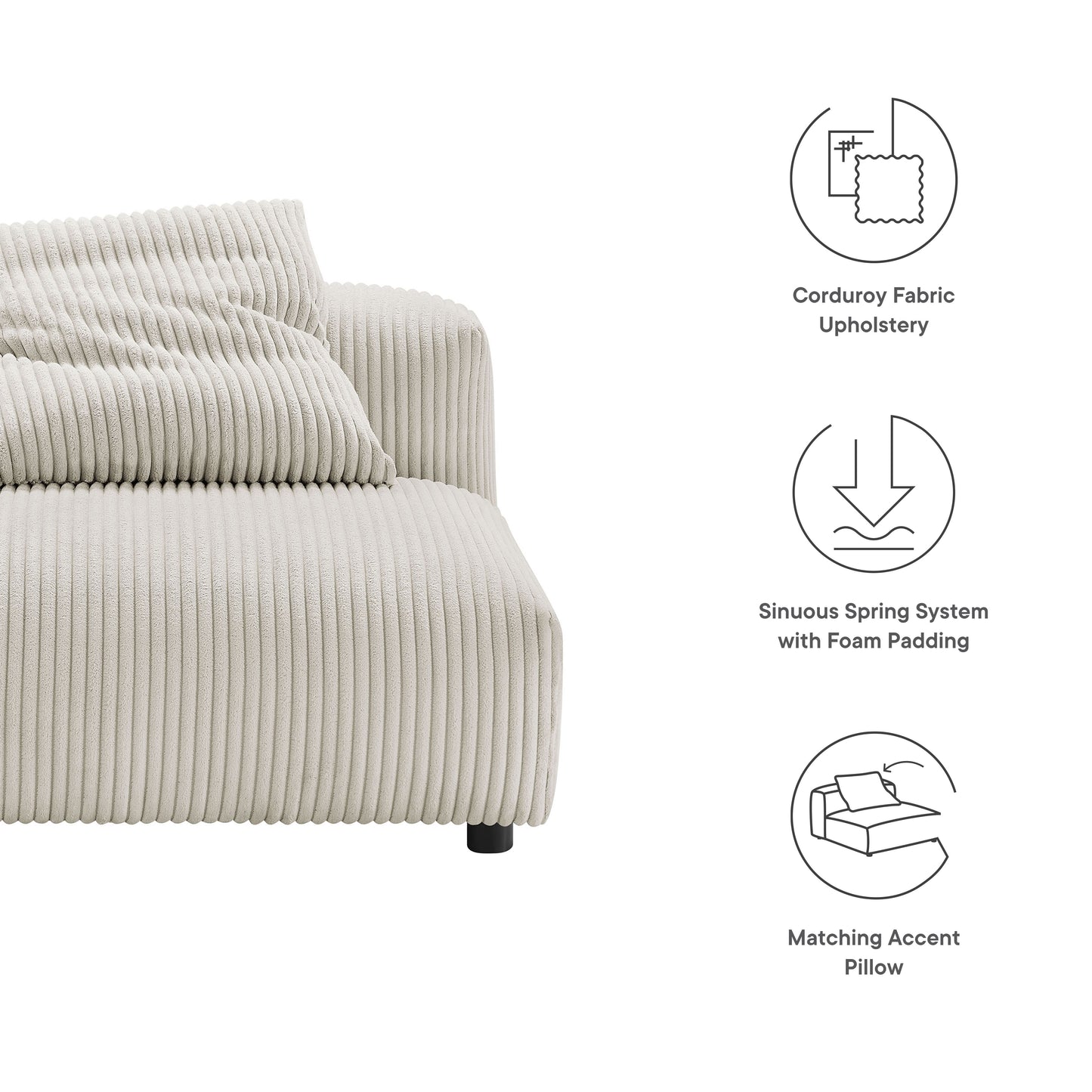 Solace Modular Corduroy Upholstered Armless Chair by Furniture For America