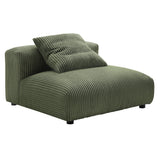 Reed Modular Corduroy Upholstered Armless Chair and Ottoman Set in Fern