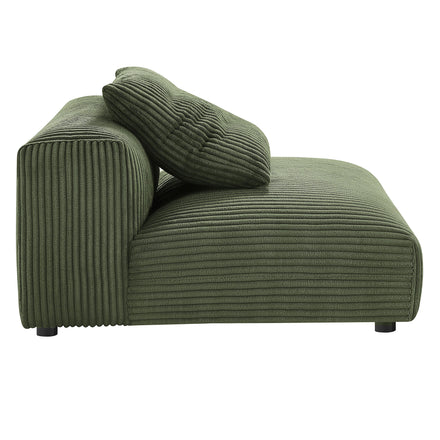 Solace Modular Corduroy Upholstered Armless Chair and Ottoman Set in Fern