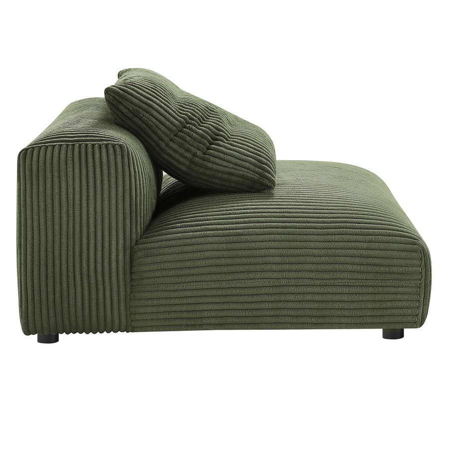 Reed Modular Corduroy Upholstered Armless Chair and Ottoman Set in Fern