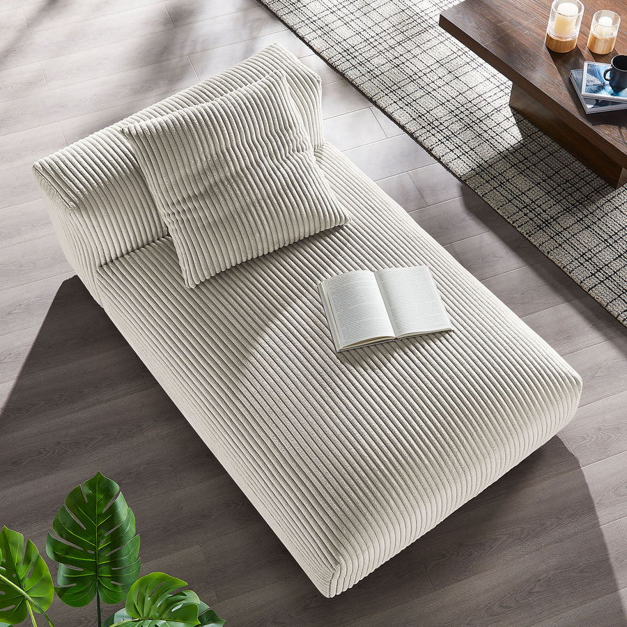 Reed Modular Corduroy Upholstered Armless Chaise Lounge in Almond