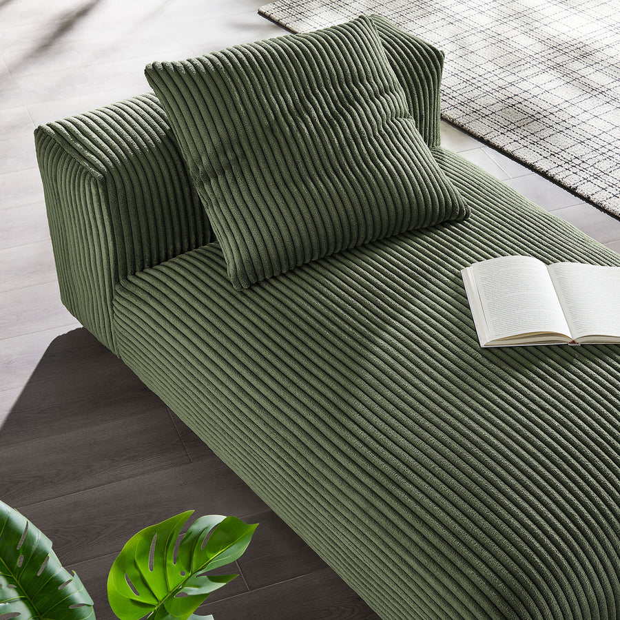Reed Modular Corduroy Upholstered Armless Chaise Lounge in Fern