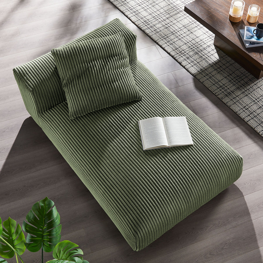 Reed Modular Corduroy Upholstered Armless Chaise Lounge in Fern