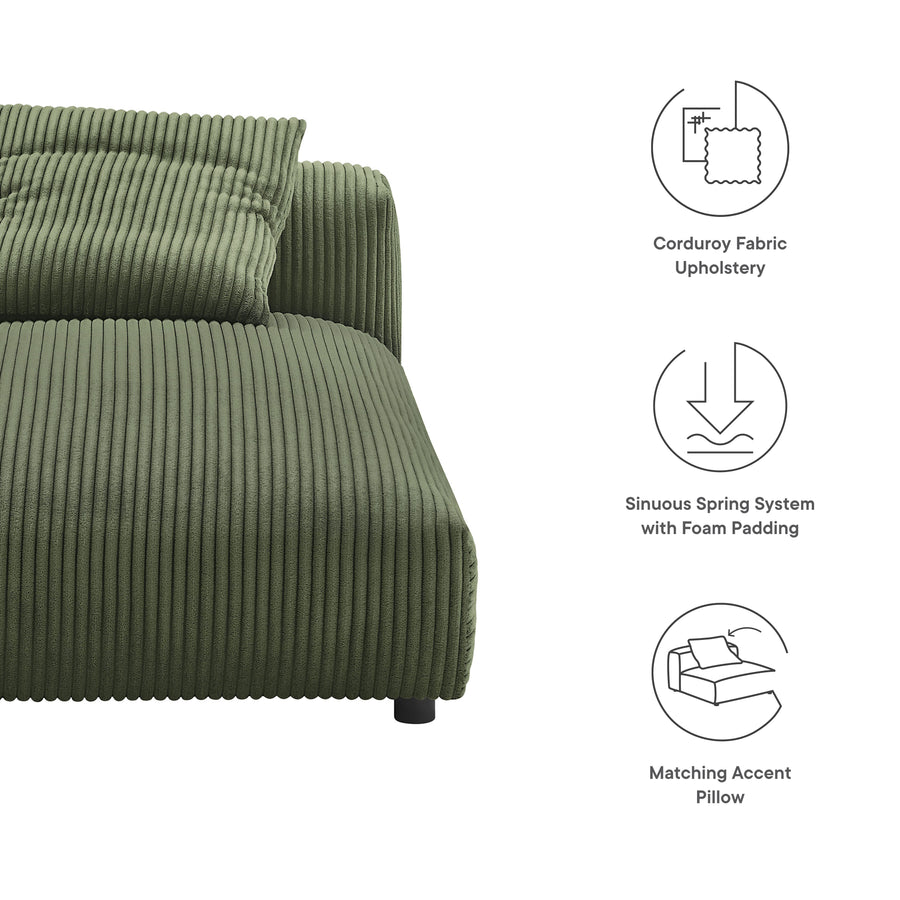 Reed Modular Corduroy Upholstered Armless Chaise Lounge in Fern