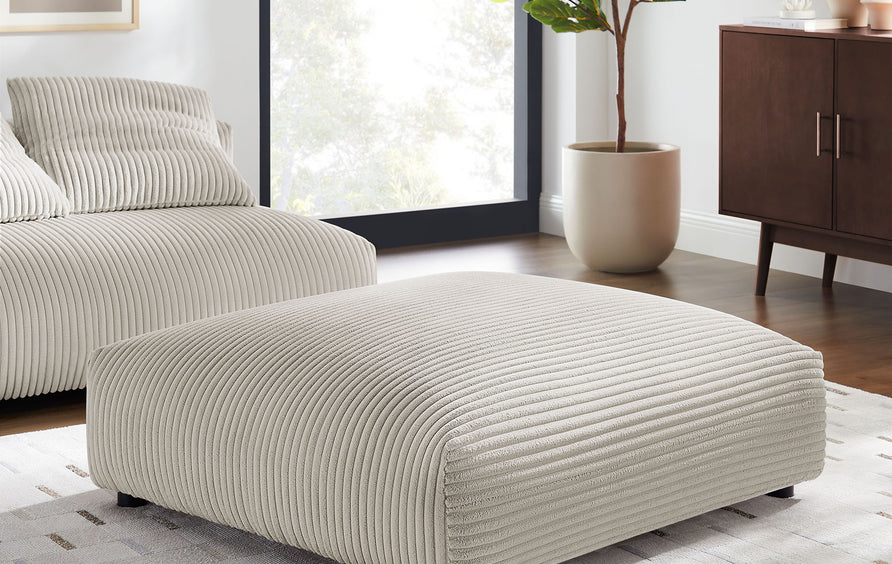 Reed Modular Corduroy Upholstered Ottoman in Almond
